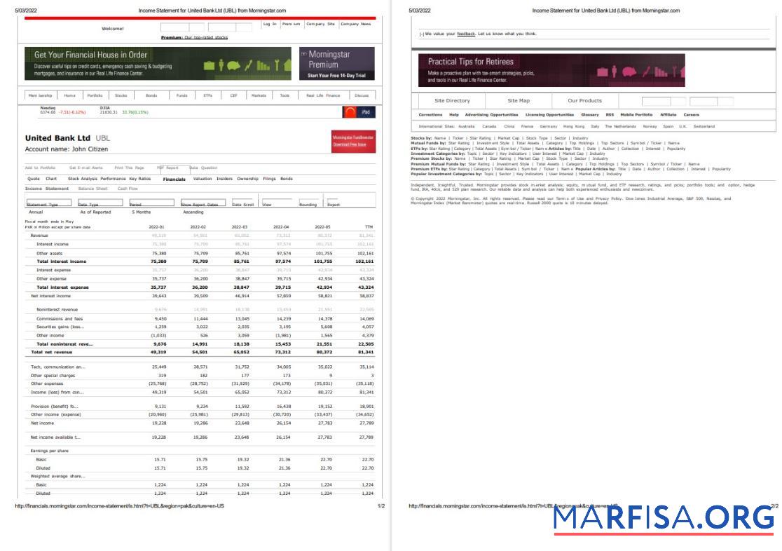 Blank United Kingdom United Bank Ltd (UBL) bank incoming statement word 2 pages download for verification